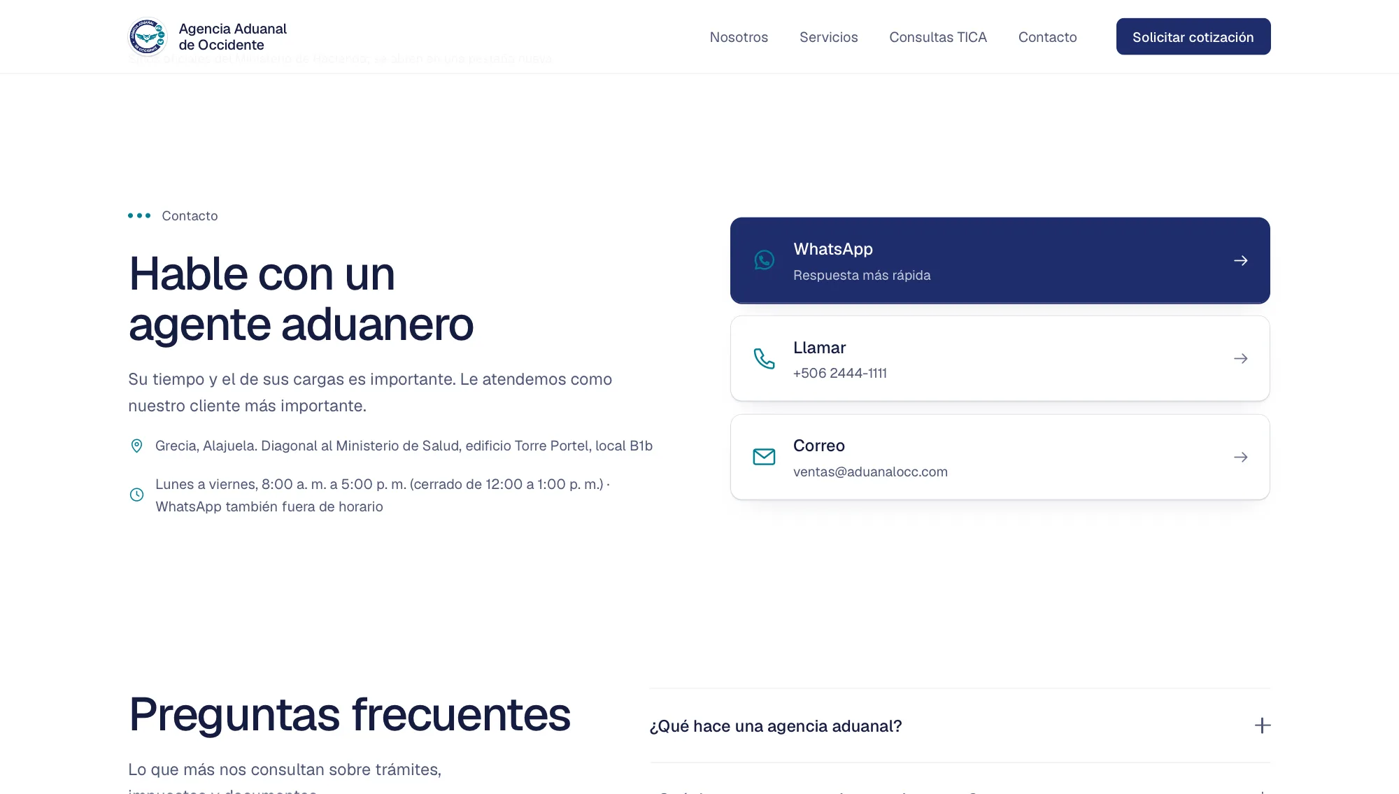Agencia Aduanal de Occidente: contacto