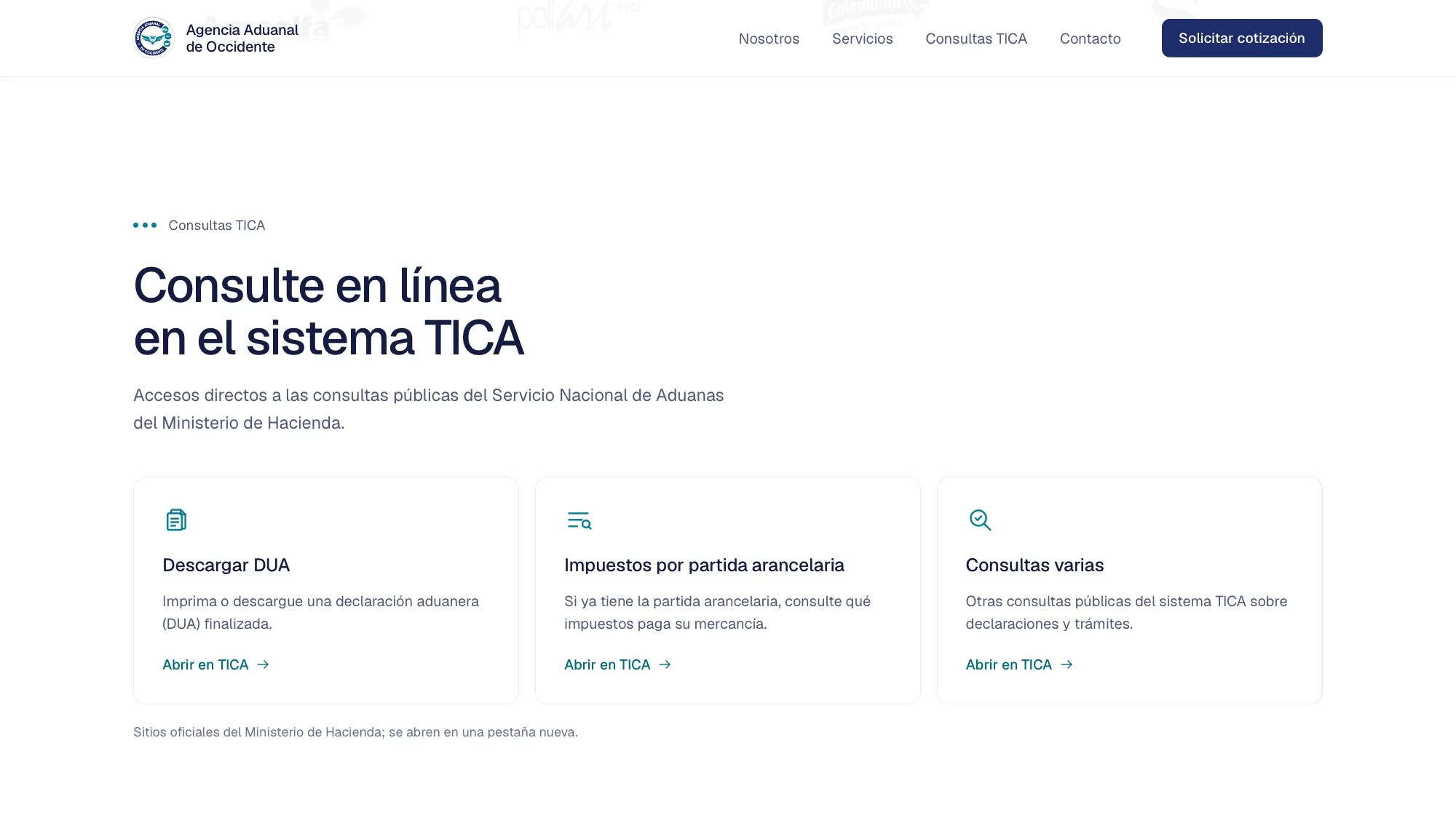 Agencia Aduanal de Occidente: consultas en el sistema TICA