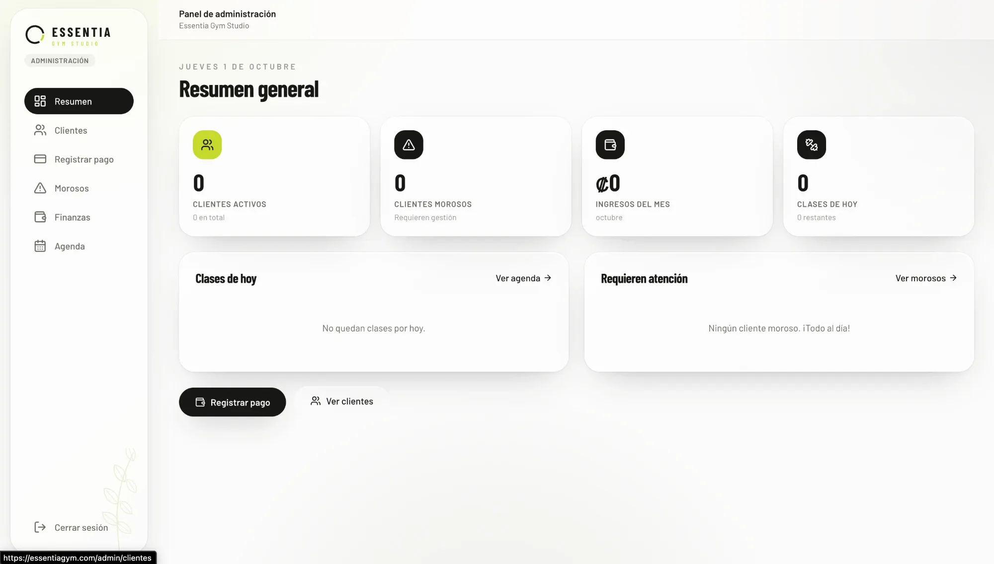 Panel de administración: resumen general